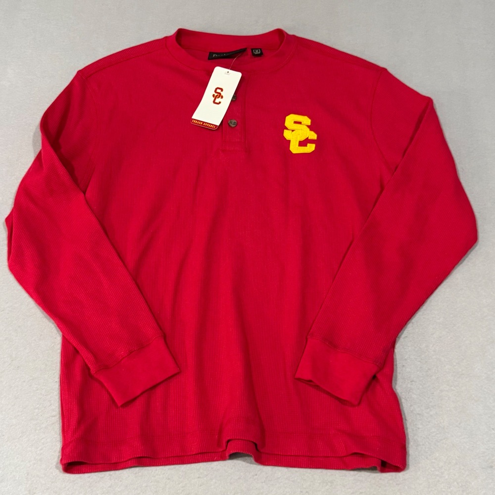 Dunbrooke Henley Shirt Mens Medium‎ Red USC Trojans Waffle Knit Long Sleeve